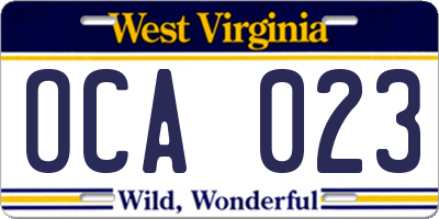 WV license plate OCA023
