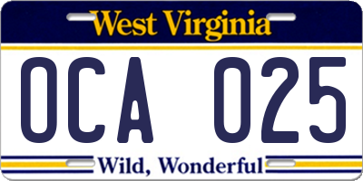 WV license plate OCA025