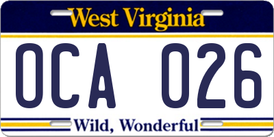WV license plate OCA026