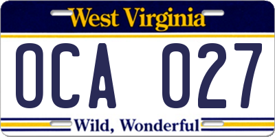 WV license plate OCA027