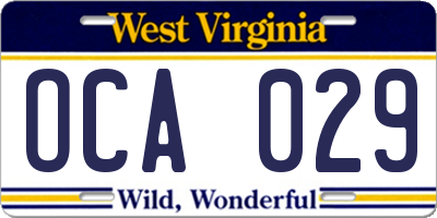 WV license plate OCA029