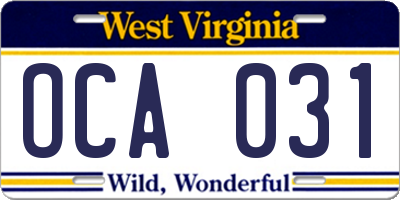 WV license plate OCA031