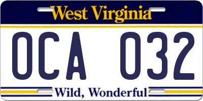 WV license plate OCA032