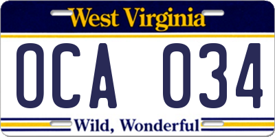 WV license plate OCA034