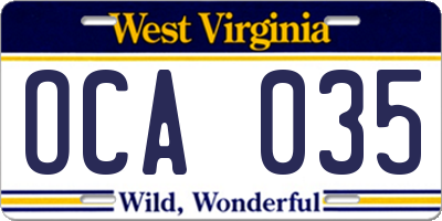 WV license plate OCA035