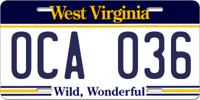 WV license plate OCA036