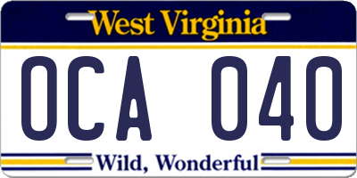 WV license plate OCA040