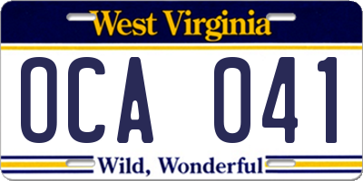 WV license plate OCA041