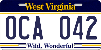 WV license plate OCA042