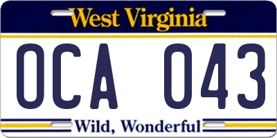 WV license plate OCA043