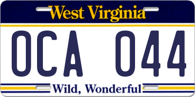 WV license plate OCA044