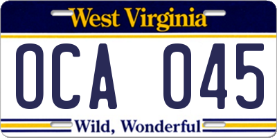 WV license plate OCA045