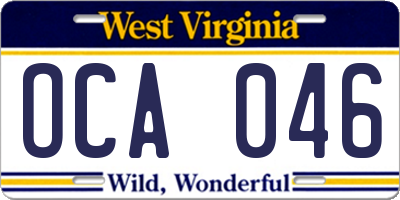 WV license plate OCA046