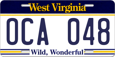 WV license plate OCA048