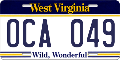 WV license plate OCA049