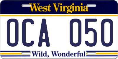 WV license plate OCA050