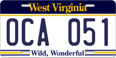WV license plate OCA051