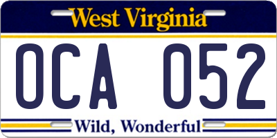 WV license plate OCA052