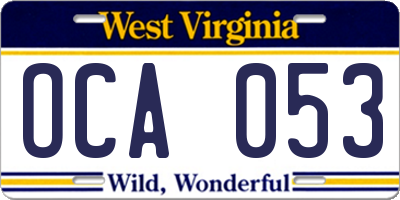 WV license plate OCA053