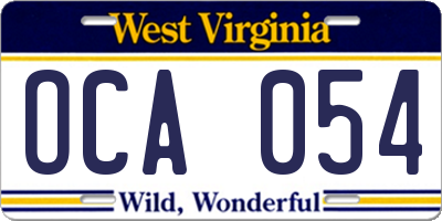 WV license plate OCA054
