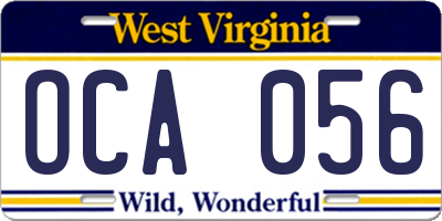 WV license plate OCA056