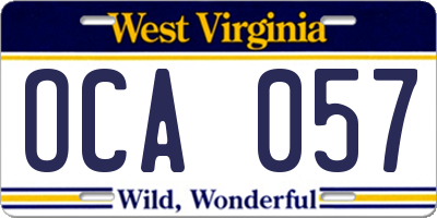 WV license plate OCA057