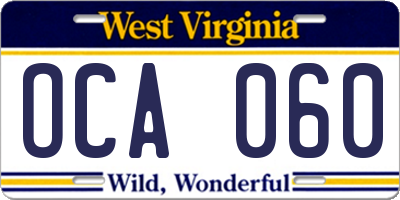WV license plate OCA060