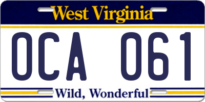 WV license plate OCA061