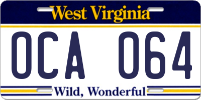 WV license plate OCA064