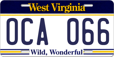 WV license plate OCA066