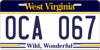 WV license plate OCA067