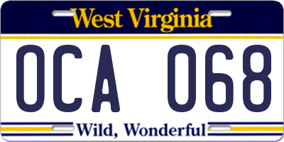 WV license plate OCA068