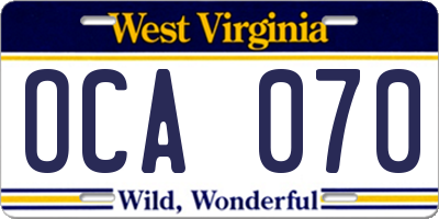 WV license plate OCA070