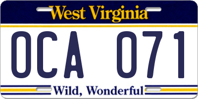 WV license plate OCA071