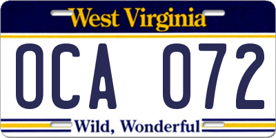 WV license plate OCA072