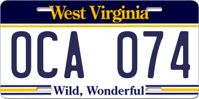 WV license plate OCA074