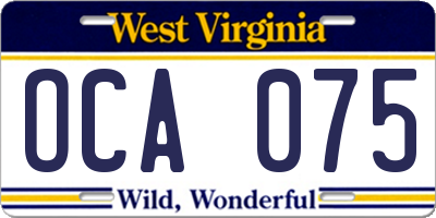 WV license plate OCA075