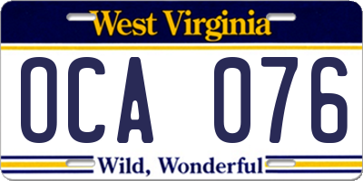 WV license plate OCA076