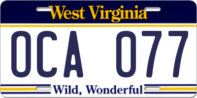 WV license plate OCA077