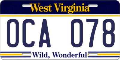 WV license plate OCA078