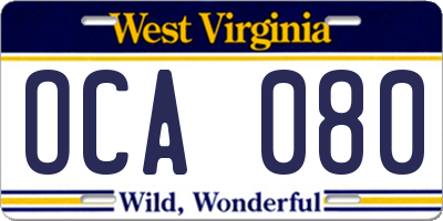 WV license plate OCA080