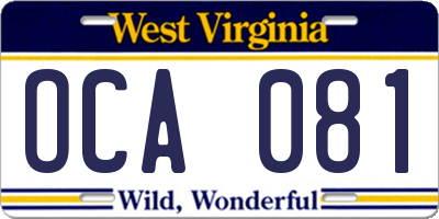 WV license plate OCA081