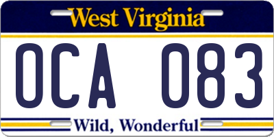 WV license plate OCA083