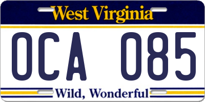 WV license plate OCA085