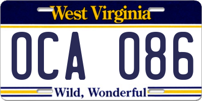 WV license plate OCA086