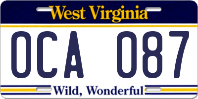 WV license plate OCA087