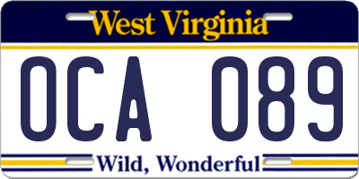 WV license plate OCA089