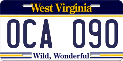 WV license plate OCA090