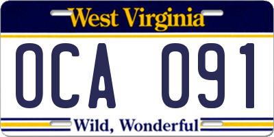 WV license plate OCA091