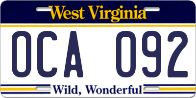 WV license plate OCA092
